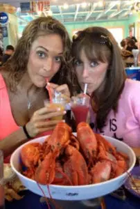 enjoying a drink with some seafood at Jimmy's seafood buffet